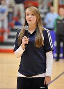 16 January 2010; Louise Mullins sings the National Anthem before the game. 2011 Basketball Ireland Women's Superleague Cup Semi-Final, Team Montenotte Hotel Cork v Waterford Wildcats, Neptune Stadium, Cork. Picture credit: Brendan Moran / SPORTSFILE