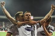 15 September 2016; Ciaran Kilduff of Dundalk celebrates after scoring his side's first goal with Brian Gartland during the UEFA Europa League Group D match between AZ Alkmaar and Dundalk at AZ Stadion in  Alkmaar, Netherlands. Photo by David Maher/Sportsfile