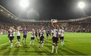 15 September 2016; Ciaran Kilduff of Dundalk celebrates with his teammates at the end of the UEFA Europa League Group D match between AZ Alkmaar and Dundalk at AZ Stadion in Alkmaar, Netherlands. Photo by David Maher/Sportsfile