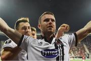 15 September 2016; Ciaran Kilduff of Dundalk celebrates after scoring his side's first goal with teammate Brian Gartland during the UEFA Europa League Group D match between AZ Alkmaar and Dundalk at AZ Stadion in Alkmaar, Netherlands. Photo by David Maher/Sportsfile