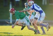 19 January 2011; Tom Condon, St Colman’s College, in action against Shane O'Donnell, St Flannan’s College. Dr. Harty Cup Quarter-Final, St Flannan’s College, Ennis v St Colman’s College, Fermoy, Dr. Mannix Gaelic Sports Field, Charleville, Co. Cork. Picture credit: Diarmuid Greene / SPORTSFILE