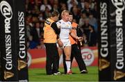 16 September 2016; Luke Marshall of Ulster is helped off the field by Dr Michael Webb, left, due to concussion during the second half of the Guinness PRO12 Round 3 match between Ulster and Scarlets at the Kingspan Stadium in Ravenhill Park, Belfast. Photo by Oliver McVeigh/Sportsfile