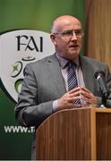 21 September 2016; Fran Gavin, Competition Director, Football Association of Ireland, speaking at the FAI Third Level Season 2016/2017 Launch at FAI HQ, Abbotstown in Dublin. Photo by David Maher/Sportsfile