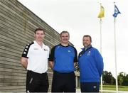 21 September 2016; Pro Liecence Coaches working in the College & Universities Football League, from left, Aaron Callaghan, Maynooth University, Pat Scully IT Tallaght and Tommy Griffin, Waterford IT,  in attendance during the FAI Third Level Season 2016/2017 Launch at FAI HQ, Abbotstown in Dublin. Photo by David Maher/Sportsfile