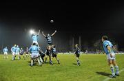 28 January 2011; Dan Heffernan, Shannon, contests a line-out with David Sherry, Garryowen. Ulster Bank All-Ireland League Division 1A, Garryowen v Shannon, Garryowen FC, Dooradoyle, Limerick. Picture credit: Diarmuid Greene / SPORTSFILE