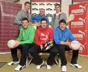 1 February 2011; A group of top Footballers and Hurlers including, front row from left, Donegal footballer Michael Murphy, Tyrone footballer Sean Cavanagh, Dublin footballer Éamon Fennell and back row from left, Kilkenny hurler Richie Power, Waterford hurler John Mullane and Tipperary hurler Padraic Maher, were present today for the launch of the new Puma KING Finale boot at Elverys Sports, Dundrum Town Centre. The new KING Finale boot, which is being worn by a host of top inter-county players is now available at all Elverys Sports stores nationwide. Elverys Sports, Dundrum Town Centre, Dublin. Photo by Sportsfile