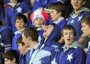 1 February 2011; A St Mary's College supporter sings in support of his team. Powerade Leinster Schools Rugby Senior Cup, First Round, St Mary's College v Kilkenny College, Donnybrook Stadium, Donnybrook, Dublin. Picture credit: Brian Lawless / SPORTSFILE