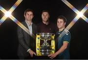 27 September 2016; At the launch of Aviva’s sponsorship of the FAI Junior Cup for the 2016/2017 season are, from left, former Republic of Ireland international Kevin Kilbane, Brian Gartland of Dundalk FC and Adam McGuirk of Sheriff Youth Club, holders of the FAI Junior Cup. This is Aviva’s 5th year sponsoring the FAI Junior Cup, the largest amateur football competition in Europe with over 600 teams beginning on the #RoadToAviva this weekend. Aviva’s sponsorship ensures the Final will be played at the Aviva Stadium next May while they have also launched the “Put Your Name on It” campaign which encourages clubs to put their name on the competition in different ways to be in with a chance to secure unique prizes for their clubs including High Performance Training Sessions and Training & Match Video Analysis. For more information log on to www.aviva.ie/faijuniorcup #RoadToAviva. Aviva Stadium in Dublin. Photo by Brendan Moran/Sportsfile