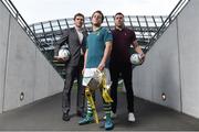 27 September 2016; At the launch of Aviva’s sponsorship of the FAI Junior Cup for the 2016/2017 season are, from left, former Republic of Ireland international Kevin Kilbane, Adam McGuirk of Sheriff Youth Club, holders of the FAI Junior Cup and Brian Gartland of Dundalk FC. This is Aviva’s 5th year sponsoring the FAI Junior Cup, the largest amateur football competition in Europe with over 600 teams beginning on the #RoadToAviva this weekend. Aviva’s sponsorship ensures the Final will be played at the Aviva Stadium next May while they have also launched the “Put Your Name on It” campaign which encourages clubs to put their name on the competition in different ways to be in with a chance to secure unique prizes for their clubs including High Performance Training Sessions and Training & Match Video Analysis. For more information log on to www.aviva.ie/faijuniorcup #RoadToAviva. Aviva Stadium in Dublin. Photo by Brendan Moran/Sportsfile