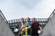 27 September 2016; At the launch of Aviva’s sponsorship of the FAI Junior Cup for the 2016/2017 season are, from left, former Republic of Ireland international Kevin Kilbane, Adam McGuirk of Sheriff Youth Club, holders of the FAI Junior Cup and Brian Gartland of Dundalk FC. This is Aviva’s 5th year sponsoring the FAI Junior Cup, the largest amateur football competition in Europe with over 600 teams beginning on the #RoadToAviva this weekend. Aviva’s sponsorship ensures the Final will be played at the Aviva Stadium next May while they have also launched the “Put Your Name on It” campaign which encourages clubs to put their name on the competition in different ways to be in with a chance to secure unique prizes for their clubs including High Performance Training Sessions and Training & Match Video Analysis. For more information log on to www.aviva.ie/faijuniorcup #RoadToAviva. Aviva Stadium in Dublin. Photo by Brendan Moran/Sportsfile