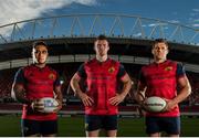 29 September 2016; Adidas Ambassadors and Munster Rugby players, from left, Francis Saili, Peter O'Mahony and CJ Stander pictured at the launch of the new Munster Rugby European kit at Thomond Park in Limerick. The new jersey is available exclusively at Life Style Sports, along with all associated Munster Rugby team-wear. See www.lifestylesports.com for further details. Photo by Sam Barnes/Sportsfile