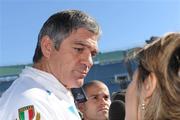 4 February 2011; Italy head coach Nick Mallett is interviewed by madia before the captain's run ahead of their RBS Six Nations Rugby Championship game against Ireland on Saturday. Italy Rugby Squad Captain's Run, Stadio Flaminio, Rome, Italy. Picture credit: Matt Browne / SPORTSFILE