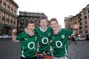 4 February 2011; Ireland fans, from left, Jamie Taggart, Chris Boreland and Coen Cook, from Coleraine, Co. Derry, ahead of their side's Six Nations Rugby Championship match against Italy on Saturday. Rome, Italy. Picture credit: Matt Browne / SPORTSFILE