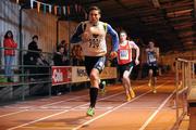 6 February 2011; Brian Gregan, DCU, on his way to winning the Mens 400m Final. Irish Universities Athletics Association Indoor Track and Field Championships, Nenagh Olympic Stadium, Nenagh, Co. Tipperary. Picture credit: Diarmuid Greene / SPORTSFILE