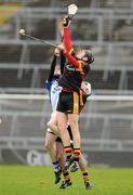 6 February 2011; Martin Moroney, Ardscoil Rís, in action against Tony Kelly, St. Flannan's College. Dr. Harty Cup Semi-final, St. Flannan's College, Ennis, v Ardscoil Rís, Limerick, Páirc na nGael, Limerick. Picture credit: Diarmuid Greene / SPORTSFILE