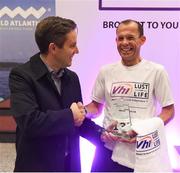 1 October 2016; Brendan Hughes, Group Chief Digital Officer at Independent News & Media, left, with second place runner Frank Quinlan following the Vhi A Lust for Life run series night run in Cork Airport. The run, in conjunction with the Irish Independent, saw runners, walkers and joggers of all levels lace up their running shoes, ignoring the late hour and complete the 5km night run along the Cork Airport runway. Funds raised go towards the Cork City Children’s Hospital Club, local athletics clubs in the area and A Lust for Life.  For further details, please see www.alustforlife.com.  Photo by David Fitzgerald/Sportsfile