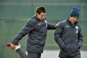 6 February 2011; Republic of Ireland's Sean St.Ledger, left, and Shane Long during squad training ahead of their Carling Four Nations Tournament match against Wales on Tuesday. Republic of Ireland squad training, Gannon Park, Malahide. Picture credit: David Maher / SPORTSFILE