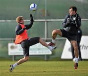 7 February 2011; Republic of Ireland's Darron Gibson, right, in action against team-mate Paul Green during squad training ahead of their Carling Four Nations Tournament match against Wales on Tuesday. Republic of Ireland Squad Training, Gannon Park, Malahide, Co. Dublin. Picture credit: David Maher / SPORTSFILE