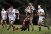 7 February 2011; Matt Thompson, Presentation College Bray, is tackled by Roberto Macari, CUS. Fr Godfrey Cup Quarter-Final Replay, CUS v Presentation College Bray, St. Columba’s College, Whitechurch, Dublin. Picture credit: Stephen McCarthy / SPORTSFILE