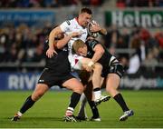 1 October 2016; Tommy Bowe of Ulster is tackled by Nicky Smith and Ben John of Ospreys during the Guinness PRO12 Round 5 match between Ulster and Ospreys at Kingspan Stadium, Ravenhill Park, Belfast. Photo by Oliver McVeigh/Sportsfile