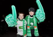 8 February 2011; Republic of Ireland fans Jamie Ayres, aged 7, and his brother Aaron, aged 11, from Navan, Co. Meath, at the Republic of Ireland v Wales, Carling Four Nations Tournament match, Aviva Stadium, Lansdowne Road, Dublin. Picture credit: Barry Cregg / SPORTSFILE