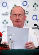 9 February 2011; Ireland head coach Declan Kidney during the team announcement ahead of their RBS Six Nations Rugby Championship match against France on Sunday. Ireland Rugby Squad team announcement, Fitzpatrick's Castle Hotel, Killiney, Co. Dublin. Picture credit: Matt Browne / SPORTSFILE