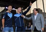 2 October 2016; Jonny Cooper, left, and Ciarán Kilkenny of Dublin are interviewed by MC Marty Morrissey during the All-Ireland Champions Homecoming at Smithfield Square in Dublin. Photo by Piaras Ó Mídheach/Sportsfile