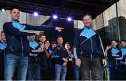 2 October 2016; Dublin captain Stephen Cluxton with manager Jim Gavin during the All-Ireland Champions Homecoming at Smithfield Square in Dublin. Photo by Piaras Ó Mídheach/Sportsfile