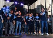 2 October 2016; Dublin's Cormac Costello sings a song during the All-Ireland Champions Homecoming at Smithfield Square in Dublin. Photo by Piaras Ó Mídheach/Sportsfile