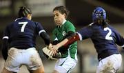 11 February 2011; Nora Stapleton, Ireland, in action against Marie Charlotte Hebel, left, and Laetitia Salles, France. Women's Six Nations Rugby Championship, Ireland v France, Ashbourne RFC, Ashbourne, Co. Meath. Picture credit: Brian Lawless / SPORTSFILE