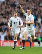 12 February 2011; Chris Ashton, England, celebrates after scoring a try. RBS Six Nations Rugby Championship, England v Italy, Twickenham Stadium, London, England. Picture credit: Graeme Truby / SPORTSFILE