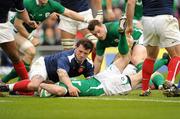 13 February 2011; Fergus McFadden, Ireland, scores his side's first try. RBS Six Nations Rugby Championship, Ireland v France, Aviva Stadium, Lansdowne Road, Dublin. Picture credit: Brendan Moran / SPORTSFILE