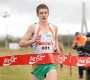 13 February 2011; Michael Mulhare, Ireland, crossing the finishing line on his way to winning the Senior Mens race, during the Rás na hÉireann 2011. Battle of the Boyne Site, Oldbridge, Drogheda, Co. Louth. Picture credit: Oliver McVeigh / SPORTSFILE