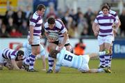 14 February 2011; Gordon Freyne, Clongowes Wood College SJ, is tackled by Max Connolly, Blackrock College. Powerade Leinster Schools Senior Cup, Second Round, Blackrock College v Clongowes Wood College SJ, Donnybrook Stadium, Donnybrook, Dublin. Photo by Sportsfile