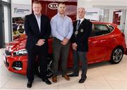 5 October 2016; At the announcement of Kia's Sponsorship of Community Games are, from left, James Brooks, Managing Director Kia Motors Ireland, Ireland rugby International Seán O'Brien, and Gerard Davenport, Community Games President. Included in the sponsorship are two Kia Cee'd cars that Community Games will use in fundraising raffles. Kia Motors in Liffey Valley, Co Dublin. Photo by Piaras Ó Mídheach/Sportsfile