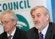 17 February 2011; Irish Sports Council announce funding for NGBs, High Performance and Local Sports Partnerships for 2011. Speaking at the announcement is Kieran Mulvey, Chairman of the Irish Sports Council, and John Treacy, CEO of the Irish Sports Council, left. D4 Berkley Hotel, Ballsbridge, Dublin. Picture credit: Peter O'Leary / SPORTSFILE