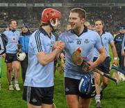 19 February 2011; Ryan O'Dwyer, left, and Conal Keaney, Dublin, celebrates their side's victory. Allianz Hurling League, Division 1 Round 2, Dublin v Tipperary, Croke Park, Dublin. Picture credit: Stephen McCarthy / SPORTSFILE
