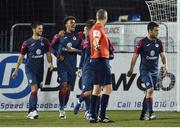 8 October 2016; Phil Roberts of Sligo Rovers, 2nd from left, is congratulated by team-mates after scoring his side's second goal during the SSE Airtricity League Premier Division match between Dundalk and Sligo Rovers at Oriel Park in Dundalk, Co Louth. Photo by Sportsfile