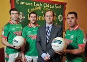 21 February 2011; Pictured at the AIB GAA Football All-Ireland Senior Club Championship Semi-Final press conference are St.Brigids players, from left to right, Ian Kilbride, Niall Grehan, captain, and Frankie Dolan, with Dermot Ryan, second from right, Head of Midlands Business Centre, AIB, Athlone. St Brigids will take on Nemo Rangers in the AIB GAA Football All-Ireland Senior Club Championship Semi-Final on Saturday 26th February in the Gaelic Grounds, Limerick. AIB GAA Football All-Ireland Senior Club Championship Semi-Final Press Conference, St Brigids, Roscommon. Picture credit: David Maher / SPORTSFILE