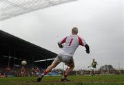 20 February 2011; Bryan Sheehan, Kerry, scores against Mayo goalkeeper Robert Hennelly from the penalty spot. Allianz Football League, Division 1 Round 2, Mayo v Kerry, McHale Park, Castlebar, Co. Mayo. Picture credit: Brian Lawless / SPORTSFILE