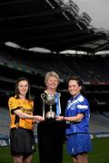 22 February 2011; The All Ireland Club Camogie Finals return to Croke Park after a break of almost forty years and President Joan O'Flynn is urging camogie fans to get behind the event and mark the historic occassion. The double header fixture takes place on March 6th with Eoghan Rua of Derry meeting The Harps of Laois in the intermediate Final while Cork champions Inniscarra face Killimor of Galway in the senior encounter. At the announcement is Joan O'Flynn, President of the Camogie Association, with Senior team captains, Eimear Haverty, Killimor, left, and Karen Jones, Inniscarra. All-Ireland Camogie Club Championship Final Captains Media Day, Croke Park, Dublin. Picture credit: Brian Lawless / SPORTSFILE