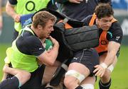 23 February 2011; Ireland's Tommy Bowe is tackled by Sean O'Brien and David Wallace during squad training ahead of their RBS Six Nations Rugby Championship match against Scotland on Sunday. Ireland Rugby Squad Training, RDS, Ballsbridge, Dublin. Picture credit: Brendan Moran / SPORTSFILE