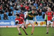 20 February 2011; Kevin McLoughlin, Mayo, in action against Gary O'Driscoll, Kerry. Allianz Football League, Division 1 Round 2, Mayo v Kerry, McHale Park, Castlebar, Co. Mayo. Picture credit: Brian Lawless / SPORTSFILE