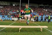 20 February 2011; Kerry captain Colm Cooper arrives out for the start of the match. Allianz Football League, Division 1 Round 2, Mayo v Kerry, McHale Park, Castlebar, Co. Mayo. Picture credit: Brian Lawless / SPORTSFILE