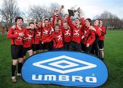 24 February 2011; The University College Cork captain Michael McSweeney lifts the cup alongside his jubilant team-mates. Dublin Bus Collingwood Cup 2011 Final, National University of Ireland, Galway v University College Cork, College Park, Trinity College, Dublin. Picture credit: Matt Browne / SPORTSFILE