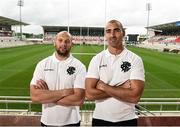 11 October 2016; Dan Tuohy, left, and Ruan Pienaar of Ulster who was announced will take part in the forthcoming historic international game between Barbarians and Fiji to be played at Kingspan Staduim after a press conference at Kingspan Stadium in Ravenhill Park, Belfast. Photo by Oliver McVeigh/Sportsfile
