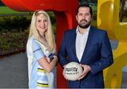 14 October 2016; UCD player Claire O'Neill with Gavin Leech, Bank of Ireland Montrose branch manager, at the launch of the UCD GAA International team who will compete in the Asian Games this November. UCD at Belfield in Dublin. Photo by Piaras Ó Mídheach/Sportsfile
