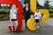 14 October 2016; Ollie Brogan, ESB International, with UCD players Claire O'Neill, left, and Thu Thi Le, at the launch of the UCD GAA International team who will compete in the Asian Games this November. UCD at Belfield in Dublin. Photo by Piaras Ó Mídheach/Sportsfile