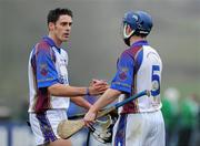 25 February 2011; University of Limerick players Brendan Bugler and Paddy Stapleton, right, congratulate each other after the game. Ulster Bank Fitzgibbon Cup Semi-Final, Cork IT v University of Limerick, Waterford Institute of Technology, Cork Road, Waterford. Picture credit: Matt Browne / SPORTSFILE