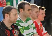 28 February 2011; At the launch of the 2011 Airtricity League are Premier Division players, from left, Owen Heary, Bohemians, Dan Murray, Shamrock Rovers, Richie Ryan, Sligo Rovers, and Derek Pender, St Patrick's Athletic. Airtricity League Launch Photocall, Aviva Stadium, Lansdowne Road, Dublin. Picture credit: Brendan Moran / SPORTSFILE